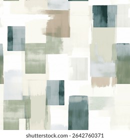 Chic Moss Mint Verde Marrom Francês Cinzento Branco Abstrato Geométrico Quadrado Aquarela Escandinávia Design Sem Costura Padrão Papel De Parede Cama Estofamento Tecido Pastel Presente Envolvendo Papel De Fundo Vetor