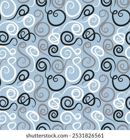 Chic motley light seamless pattern with curls. Vector illustration for print, fabric, cover, packaging, interior decor, blog decoration and other your projects.
