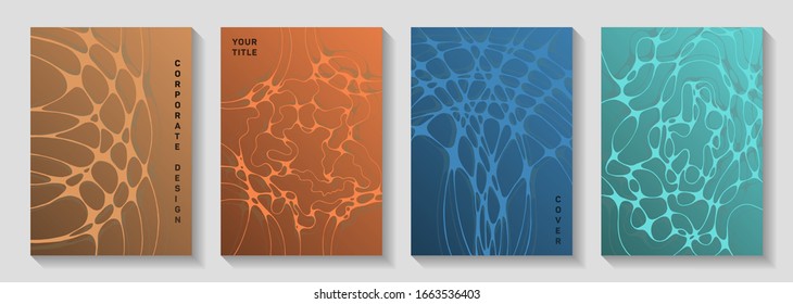 Chic music party flyers. Overlapping curve lines weave backgrounds. Minimalist notebook vector layouts. Night party posters collection fluid curves graphic design.
