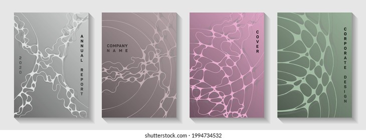 Chic music party posters. Overlaying curve lines plexus backgrounds. Stylish cover vector templates. Electronic music party posters set fluid wavy graphic design.