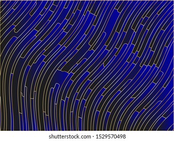 Chic Navy and black background with gold stroke. Dynamic pattern with wavy geometric shapes. Vector graphics for different purposes. Luxury the backdrop