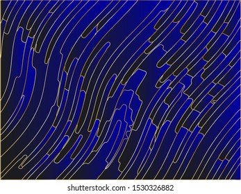 Chic Navy and black background with gold stroke. Dynamic pattern with wavy geometric shapes. Vector graphics for different purposes. Luxury the backdrop