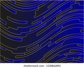 Chic Navy and black background with gold stroke. Dynamic pattern with wavy geometric shapes. Vector graphics for different purposes. Luxury the backdrop
