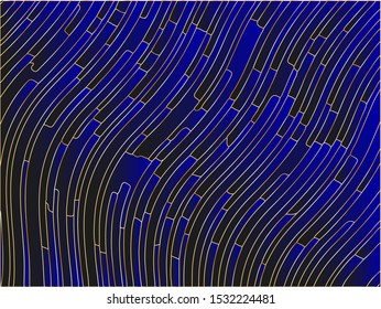 Chic Navy and black background with gold stroke. Dynamic pattern with wavy geometric shapes. Vector graphics for different purposes. Luxury the backdrop