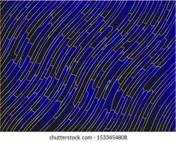 Chic Navy and black background with gold stroke. Dynamic pattern with wavy geometric shapes. Vector graphics for different purposes. Luxury the backdrop