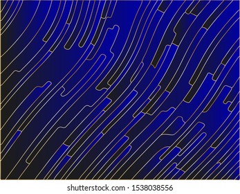 Chic Navy and black background with gold stroke. Dynamic pattern with wavy geometric shapes. Vector graphics for different purposes. Luxury the backdrop
