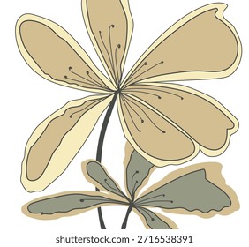 Chic neutral flower line art in beige and sage with bold outlines—an airy botanical illustration for logos, packaging, posters, cards, and calm modern home decor