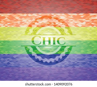 Chic on mosaic background with the colors of the LGBT flag