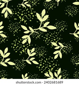 Chic and organic seamless pattern with leaves and herbs, perfect for spring and summer textiles, wallpapers, and fashion designs with a modern twist.