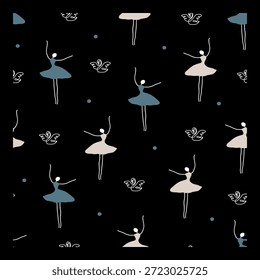 Chic Pastel Ballerina Pattern in Minimalist Style. Perfect for kids, dance themes, fabric, and wallpaper.