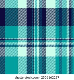 Chic pattern check plaid, throw background seamless tartan. Color textile fabric texture vector in tyrolite blue green and light colors palette.