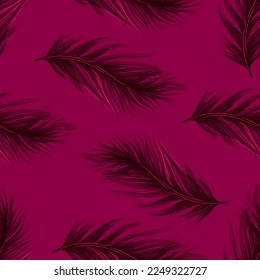 A chic pattern of feathers on a magenta background.