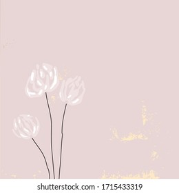 chic pink blush gold background with hand drawn clover flower plant