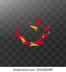 Chic Pyramid Modern Vector Transparent  Background. Abstract Certificate. Red and Gold Geometric Triangle Cover. Minimal Presentation.