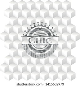 Chic realistic grey emblem with geometric cube white background