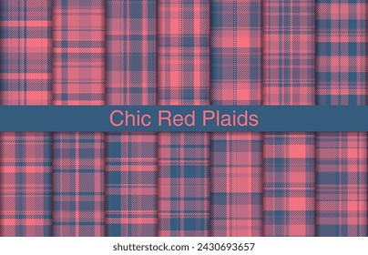 Chic red plaid collection, textile design, checkered fabric pattern for shirt, dress, suit, wrapping paper print, invitation and gift card.