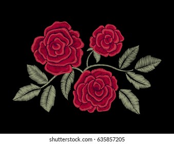 Chic red roses. Embroidery. 