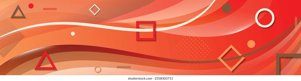 Chic red-orange abstract banner with geometric elements. An excellent banner for advertising, posters, postcards, business cards, corporate attributes and your other projects. Vector.
