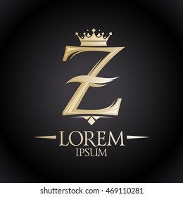 Chic royal golden Z letter logo with crown