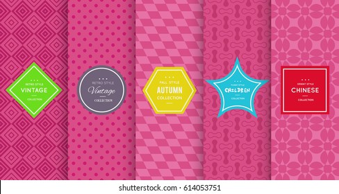 Chic seamless pattern background. Vector illustration for girly design. Abstract geometric frame. Stylish decorative label set Art decoration texture wallpaper package Pink color