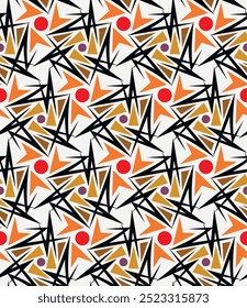 Chic seamless pattern. Overlapping art forms, stripes, polygons, segments are grouped and arranged in a certain order. Vector.