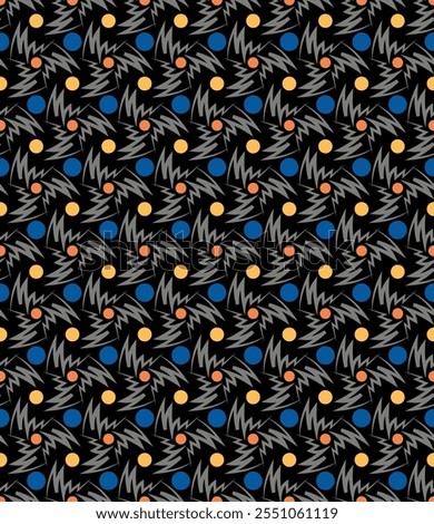 Chic seamless pattern with swirls. Overlapping art forms, stripes, polygons, segments are grouped and arranged in a certain order. Vector. 
