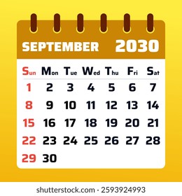 Chic September 2030 calendar with an earthy brown tone. Great for autumn scheduling, tracking appointments, and managing school activities.