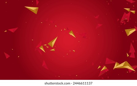 Chic Shapes Modern Vector Pink Background. Geometric Brochure. Red and Gold Graphic Triangle Cover. Dynamic Layout.