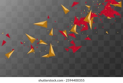 Chic Shapes Trendy Vector Transparent  Background. Modern Pattern. Golden Graphic Triangle Design. Dynamic Card.
