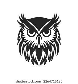 A chic simple black white vector logo of the owl. Isolated.