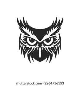 A chic simple black white vector logo of the owl. Isolated on a white background.