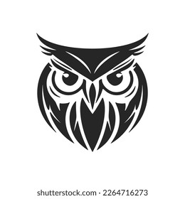 A chic simple black white vector logo of the owl. Isolated on a white background.