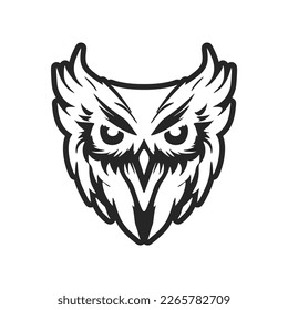 A chic simple black white vector logo of the owl. Isolated.