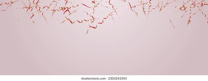 Chic Spiral Falling Vector Panoramic Pink Background. Abstract Star Invitation. Serpentine Fun Branch. Golden Swirl Illustration.