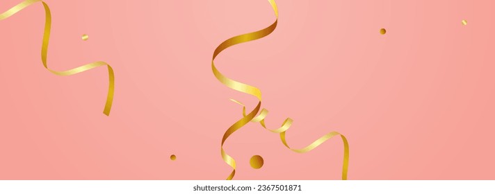 Chic Streamer Happy Vector Panoramic Pink Background. Decoration Ribbon Illustration. Confetti Carnival Branch. Shiny Swirl Design.