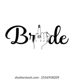 A chic and stylish bride T-shirt design featuring elegant text like "Bride" or "Mrs." in cursive or glittery fonts. Enhanced with subtle wedding-themed elements like a diamond ring, flowers, or a veil