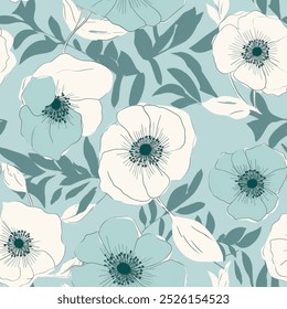 Chic Teal Aqua Turquesa Marrom Francês Cinza Branco Abstrato Flor Selvagem Elegante Folha Aquarela Design Escandinavo Padrão Sem Costura Papel De Parede Cortina Adestramento Estofamento Pastel Tecido Fundo Vetor
