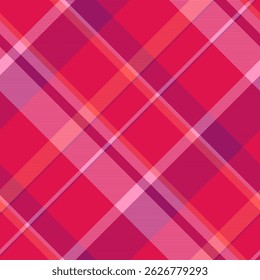 Vetor de padrão têxtil chique, verificação de textura de fundo da sala de jantar. Calças de tecido sem costura tartan em vermelho e cor-de-rosa paleta.