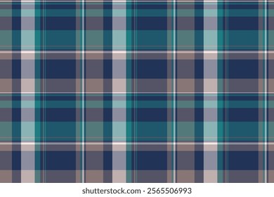 Chic textile seamless tartan, eps vector background fabric. Yuletide texture check pattern plaid in pastel and cyan colors palette.