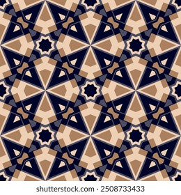 Chic ladrilhado padrão sem emenda. As formas de arte são agrupadas e organizadas em uma ordem específica. Imagem vetorial para impressão, têxtil, embalagem, design de interiores e seus outros projetos.