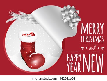 A chic trendy Christmas design for effective market presence. With Christmas boot, fir and balls. Is ideal for everything from invitation cards to the background suited for print and web products.