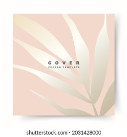 Chic trendy square template with tropical palm leaves silhouette.Gold on a dusty pink background.Vector for social media stories and post,  invitation,greeting card,packaging,  branding design,poster