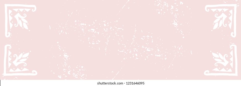 Chic trendy universal scandinavian background witn hand drawn floral folk motif and archival painting texture