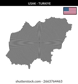 Chic Usak map with concentric circles and flag
