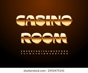 Chic Vector emblem Casino Room. Stylish Royal Font. Cool Golden Alphabet Letters and Numbers set.