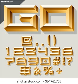 Chic vector golden set of numbers and symbols in techno style