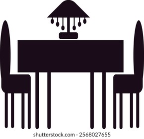 Chic vector illustration of a dining table with chairs and decorative lamp silhouette, ideal for design use