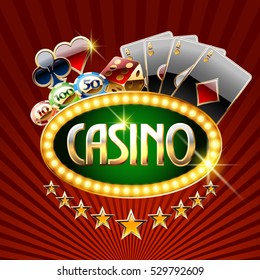 Chic vector logotype for casino with cards colors and chips