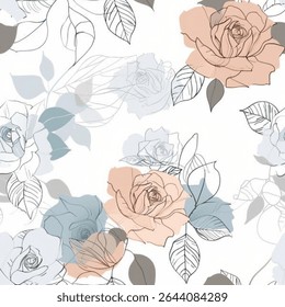 Chic Branco Azul Rosa Marrom Francês Cinzento Branco Abstrato Rosa Selvagem Flor Elegante Folha Aquarela Escandinávia Design Sem Costura Padrão Papel de Parede Cortina Adestramento Estofamento Pastel Tecido Fundo Vetor