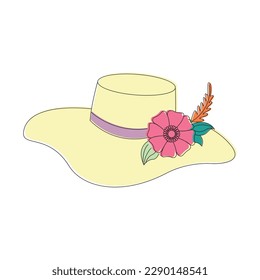 Sombrero femenino elegante con adorno floral. Gráfico vectorial de la ilustración de moda